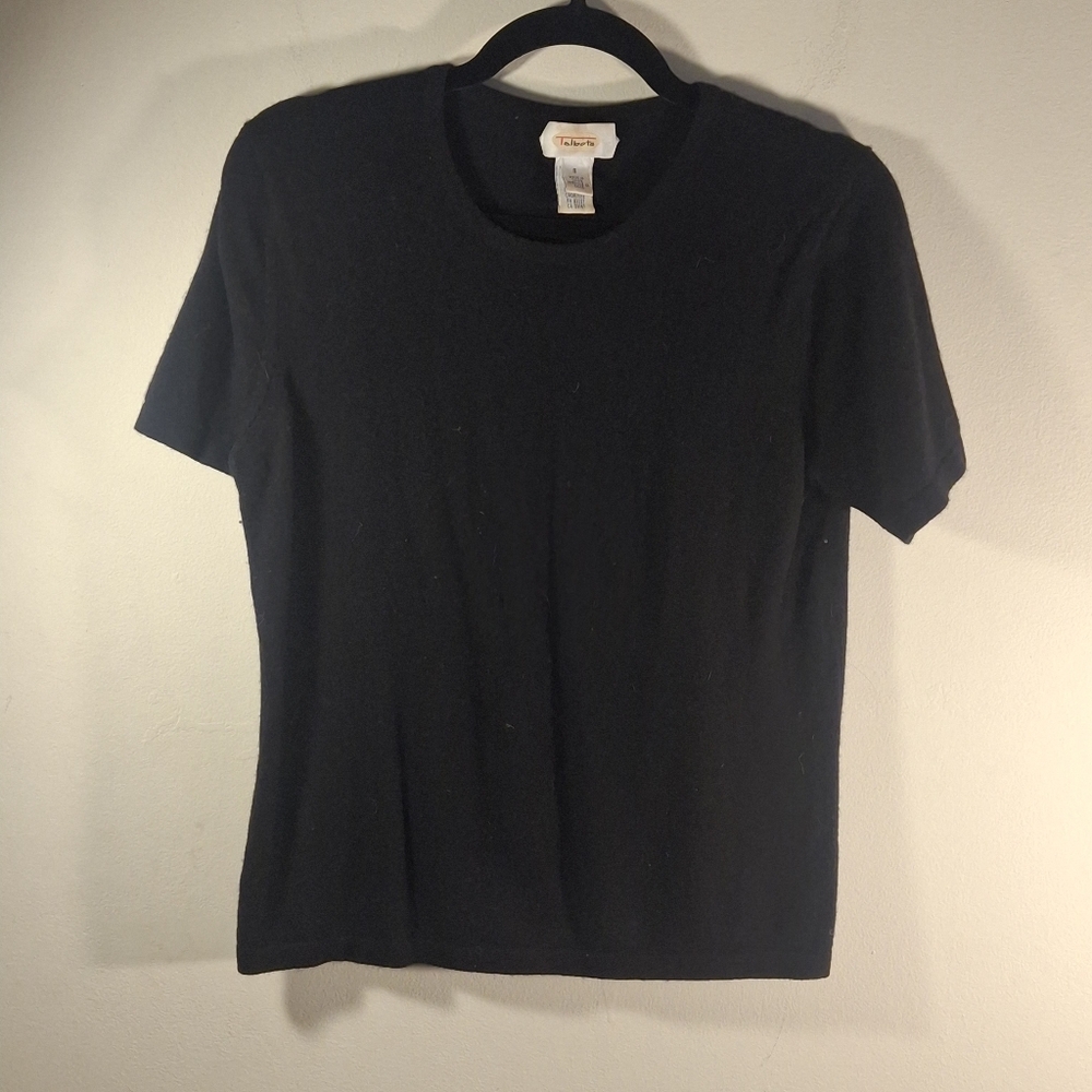 Talbots Black Short Sleeve Crew NeckRelaxed Fit Cashmere Sweater Size S